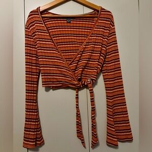 Striped wrap-style crop top